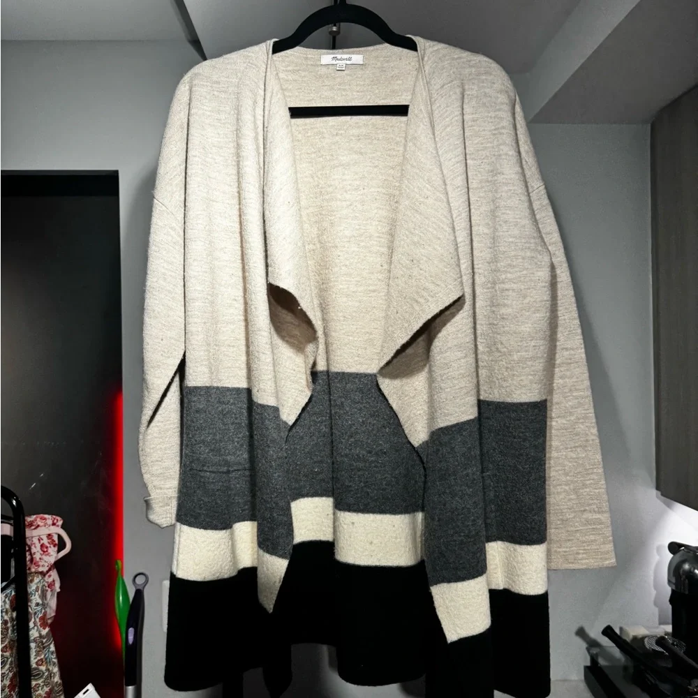 Madewell Striped Boiled Wool 100% Merino Wool Meridian Cardigan Size S/M - Picture 6 of 8